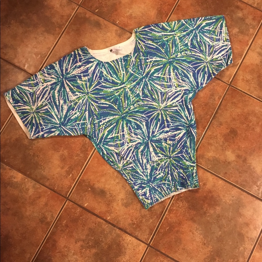 Blue, Green, White Carole Little Short Sleeve Top